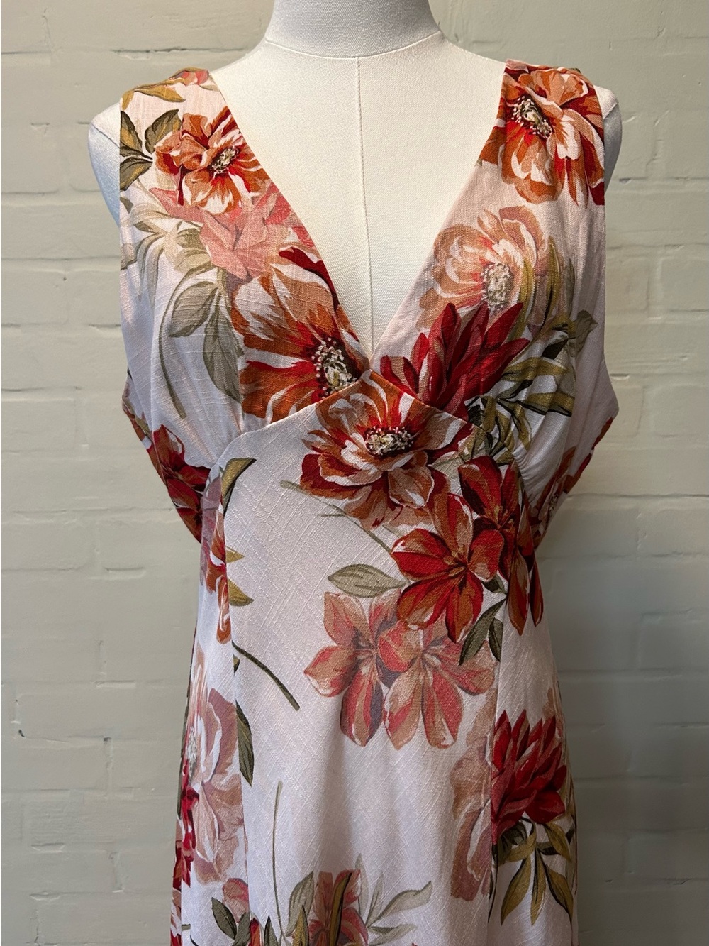 Paper Heart Pink Floral Maxi Dress Linen Blend Empire Waist Boho Resort Size XL - Picture 3 of 9